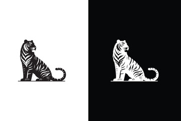 Tiger icon vector illustration. Tiger abstract logo icon black white background.