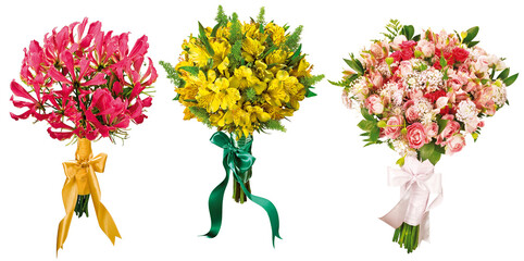 Buquê de noiva com flores naturais isolado em fundo transparente