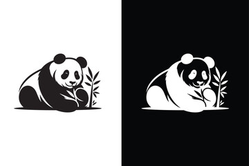 Panda silhouette Logo design vector template. Panda Icon Illustration black white