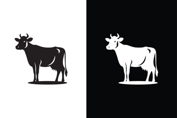 Cow icon silhouette. Cow black white isolated on white black background.