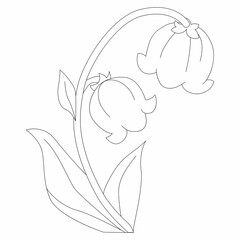 Vector isolated simple minimal one lily valley branch twig with glowers and leaves colorless black and white contour line easy drawing. Vector Simple icon. Eps 10. 