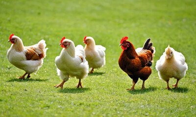 Fototapeta premium Chicken Walking in the Grass