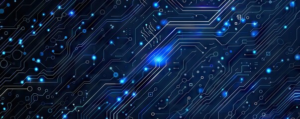 Abstract Circuit Board Design with Glowing Blue Lines