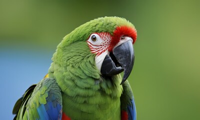 Obraz premium Green Parrot with Red Beak