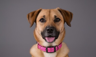 Obraz premium A Happy Dog with Pink Collar
