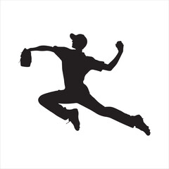 Baseball player vector silhouette isolated on white background. Baseball player icon illustration design.