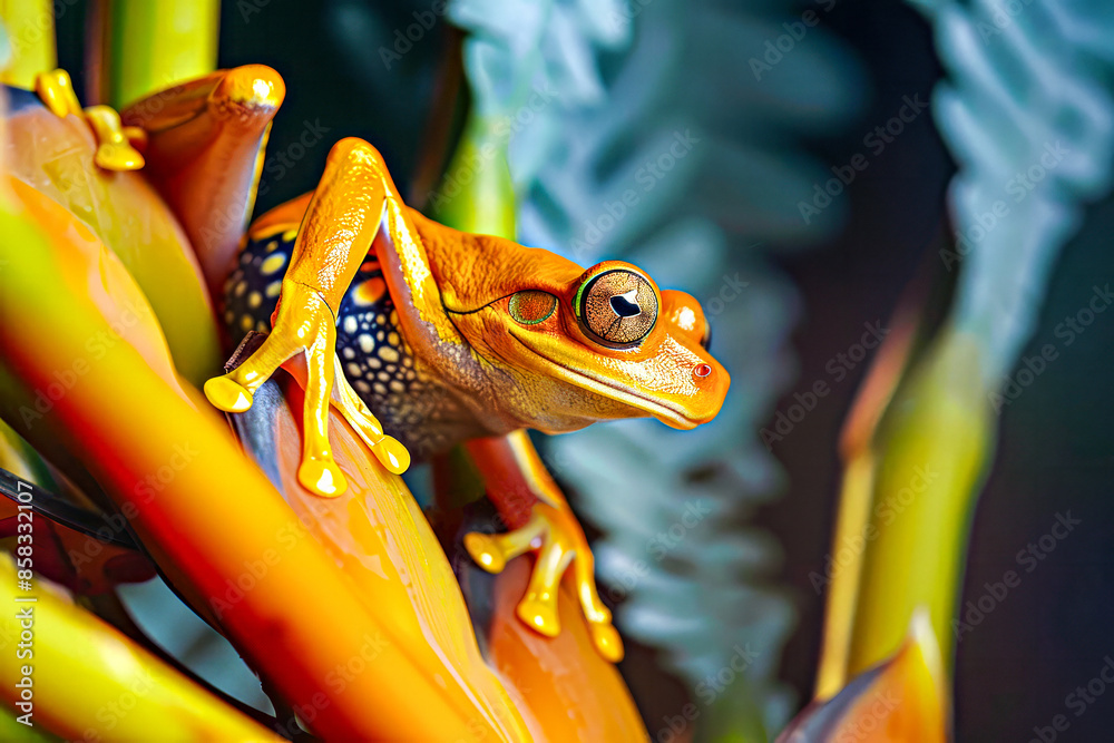 Wall mural A colorful frog perched on a flower.