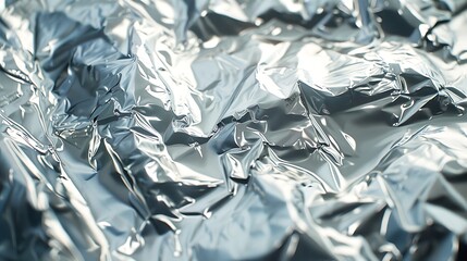 An abstract textured background with layers of crumpled aluminum foil, reflecting light and creating dynamic shadows for added depth