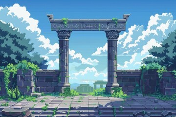 Fototapeta premium Ruined Ancient Gateway Under a Bright Sky