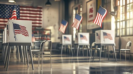 Voting booths with American flags symbolizing democracy