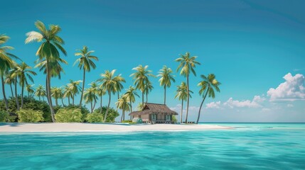Obraz premium panoramic view of tropical beach with blue sky and white sand, banner design
