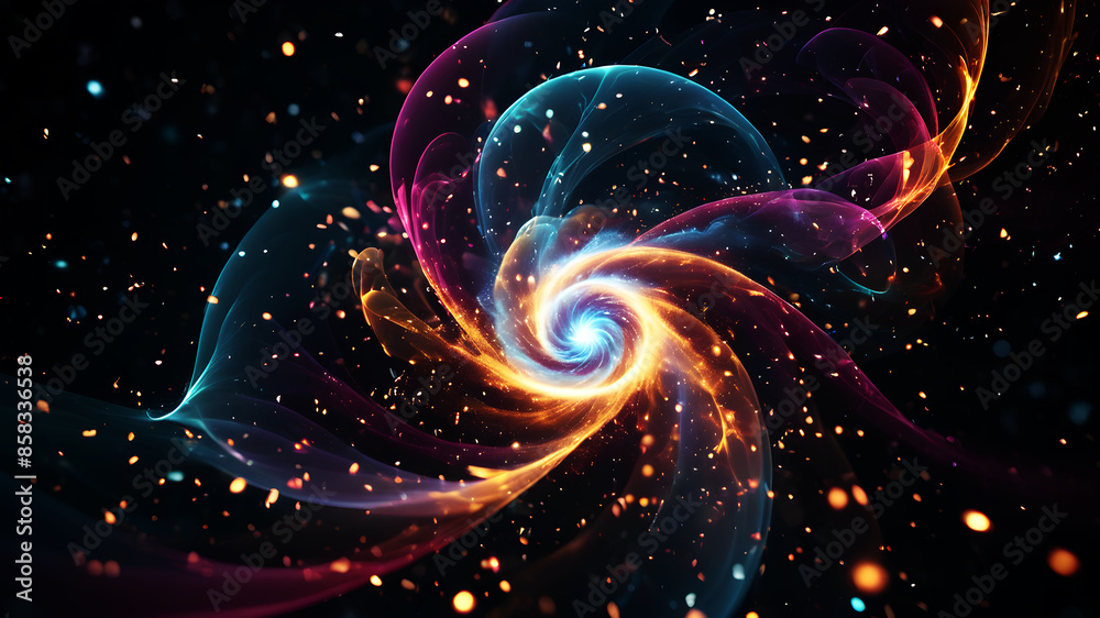 Poster generate an abstract background with a swirl of glowing particles in various sizes and colors. the l