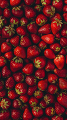 Dense cluster of bright, fresh strawberries in a minimalist style emphasizes their vibrant red color and juicy sweetness, perfect for a background.

