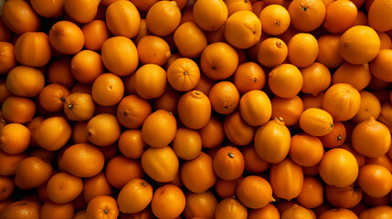 The close-up shows fresh tangerines packed tightly together, covering the frame and emphasizing their bright color and juicy freshness, making them look delectably appetizing.






