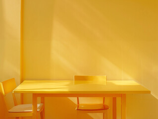 a yellow table and chairs in a room