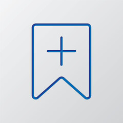 Obraz premium Bookmark, add simple icon vector. Flat design. Paper cut design. Cutted blue symbol with shadow. Gray background