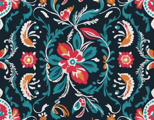 Indian Ikat floral paisley embroidery