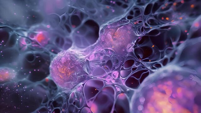 A micrograph of a single cell surrounded by multiple neighboring cells with cellular adhesion molecules clearly visible at their points of contact.