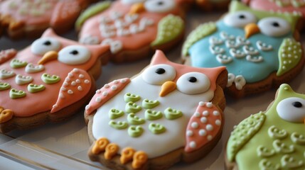 Owl themed cookies for a children s birthday celebration