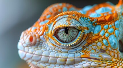 Naklejka premium A close-up shot of a lizard's skin texture and eye with a blurred natural background for text