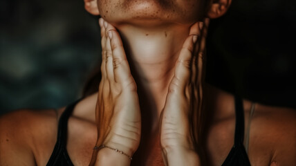 Close-Up of Woman Touching Her Neck with Hands - Skin Care and Wellness Concept