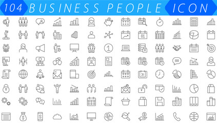 Business people line icons set. Businessman outline icons collection. Teamwork, human resources, meeting, partnership, meeting, work group, success, resume - stock vector.
