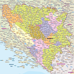 Fototapeta premium Detailed political map of Bosnia and Herzegovina