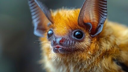 Obraz premium A close-up shot of a bat's face and ears with a dark background for copy space