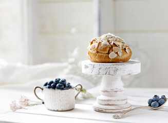 traditional choux pastry eclair dessert on a plate
