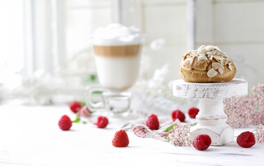 traditional choux pastry eclair dessert on a plate