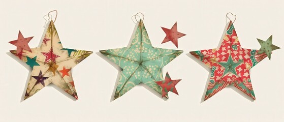 Obraz premium Retro Stars Star shapes with vintage patterns and cute details