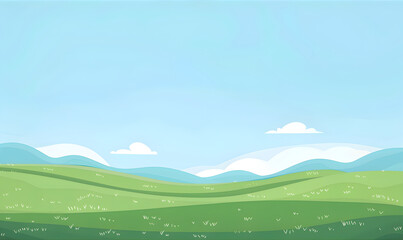 Fototapeta premium Cartoon flat style landscape. Summer green meadow background. Stylized field for backdrop. 