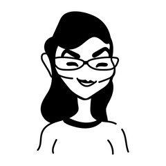 Doodle icon showing an ugly woman wearing glasses