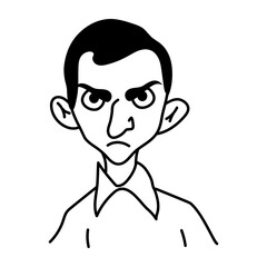 Doodle character icon of ugly man with big ears 