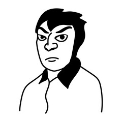 Ugly male with a serious face expression, doodle style character 