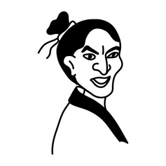 Doodle character icon of smiling ugly woman 