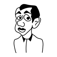 Cartoon character of hideous man with weird expression 