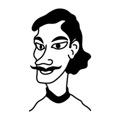 Doodle icon of unattractive person with moustaches 