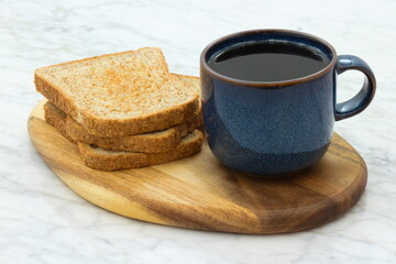 delicious hot premium coffee with toasts