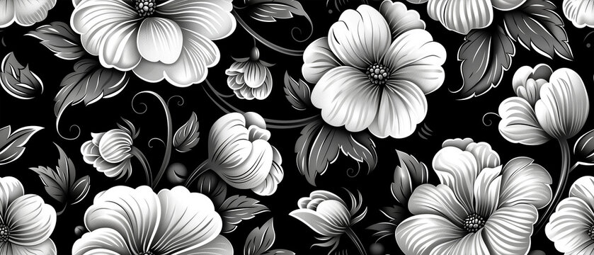 1930's B&W floral design and graphic pattern. Art Deco inspired wallpaper and resource background.