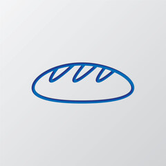 Bread simple icon vector. Flat design. Paper cut design. Cutted blue symbol with shadow. Gray background