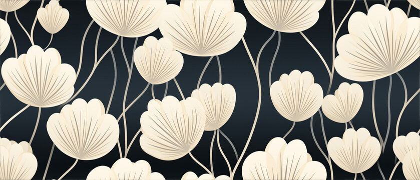 1930's vector style floral design and graphic pattern. Art Deco inspired wallpaper and resource background.