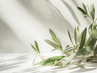 Fototapeta premium Spring, summer wedding, birthday stationery, empty wall mockup with mint green olive tree branch