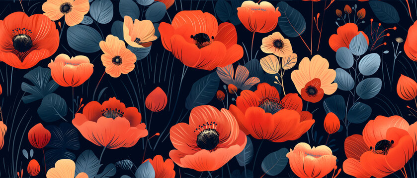 1930's vector style floral design and graphic pattern. Art Deco inspired wallpaper and resource background.