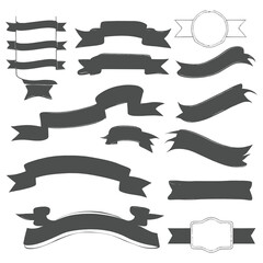 Banner ribbon set silhouette vector black shape