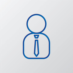 Businessman simple icon vector. Flat design. Paper cut design. Cutted blue symbol with shadow. Gray background