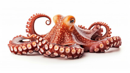 Fototapeta premium Octopus tentacles, cooked and ready to eat, isolated on a white background. Perfect for seafood lovers!