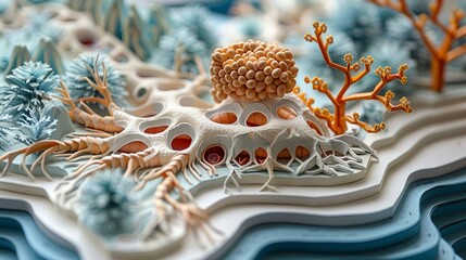 A highly detailed paper craft model of the human endocrine system, featuring all glands accurately, perfect for educational materials and medical illustrations. Illustration, Minimalism,