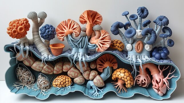 A highly detailed paper craft model of the human endocrine system, featuring all glands accurately, perfect for educational materials and medical illustrations. Illustration, Minimalism,