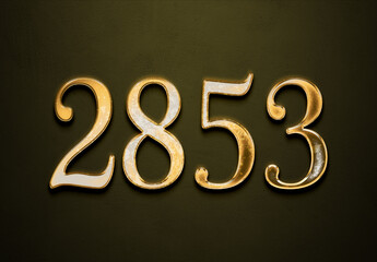 Old gold effect of 2853 number with 3D glossy style Mockup.